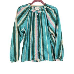 FRNCH Paris Corrynn‎ Blue, Green, Pink, Cream Striped Blouse Size M